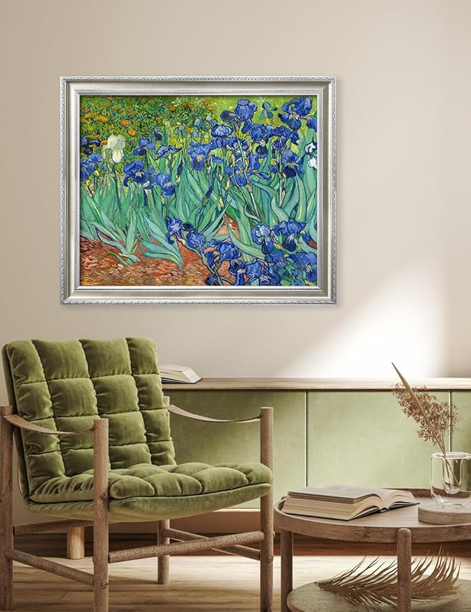 DECORARTS - Irises in the Garden by Vincent van Gogh, Museum-Quality Giclee Canvas Print with Silver Solid Wood Frame, 34.75 x 28.75 in, Ready to Hang, Made in USA