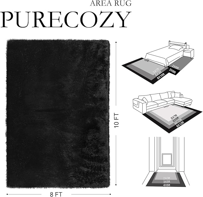 8x10 Area Rug for Living Room, Modern Black Shag Shaggy Plush Carpet Washable Non-Slip Large Rug Super Soft Indoor Fuzzy Fluffy Carpet for Bedroom Home Aesthetic Decor