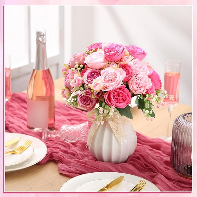 Geosar 8 Bundles Artificial Peonies Flowers Fake Silk Peony Bouquet Faux Peonies Flowers Bulk for Decoration Vase Florals Arrangements Wedding Party Table (Rose Pink,Light Pink)