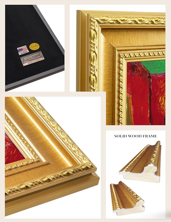 DECORARTS - Vincent van Gogh's The Night Cafe in Arles, Museum-Quality Giclee Canvas Print in Gold Solid Wood Frame, 34.75 x 28.75 in, Ready to Hang, Made in USA