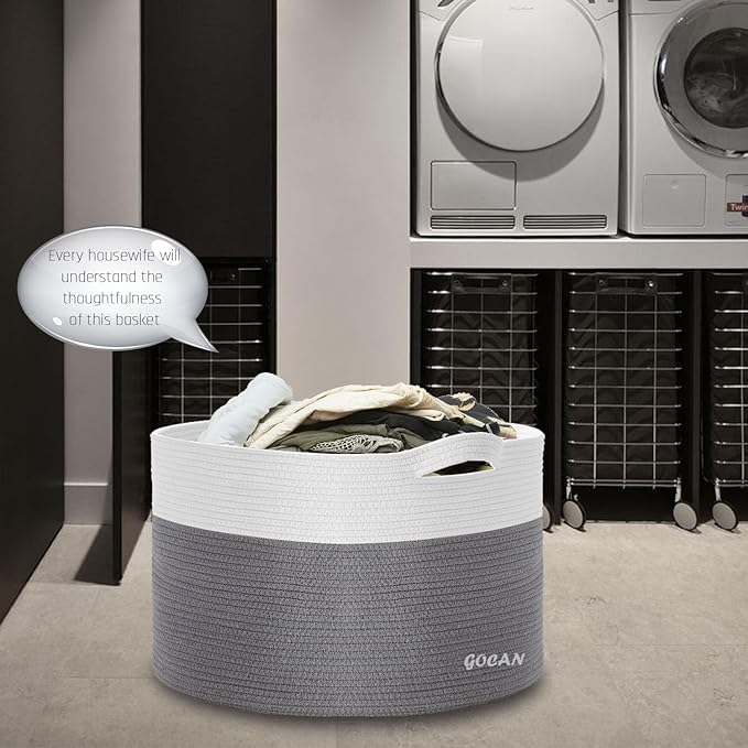 Storage Baskets for Organizing D22"H14" Large blanket basket laundry basket Cotton Rope Woven Basket for toy towl in Living Room (Ltgrey/Beige) XXXL