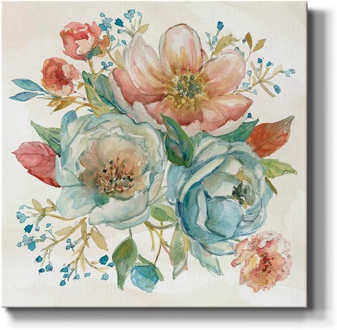 Wexford Home Square Premium Gallery Wrapped Canvas Flower Multicolor Wall Art Abstract Floral Romance Modern Pictures Print for Home Office, Ready to Hang, Rose Garden (2), 40x40