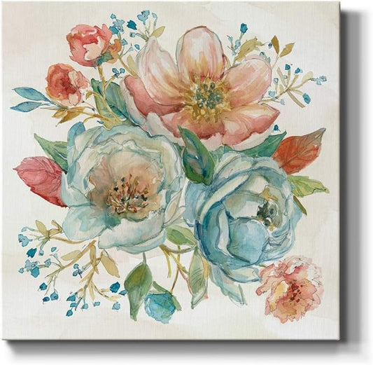 Wexford Home Square Premium Gallery Wrapped Canvas Flower Multicolor Wall Art Abstract Floral Romance Modern Pictures Print for Home Office, Ready to Hang, rose garden II, 16x16