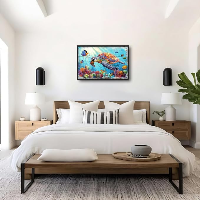Lovira Sea Turtle Large Wall Art Ocean Coastal Theme Canvas Wall Decor Pictures Prints Painting Framed Home Artwork for Living Room Bathroom Bedroom Kitchen 24"x36"