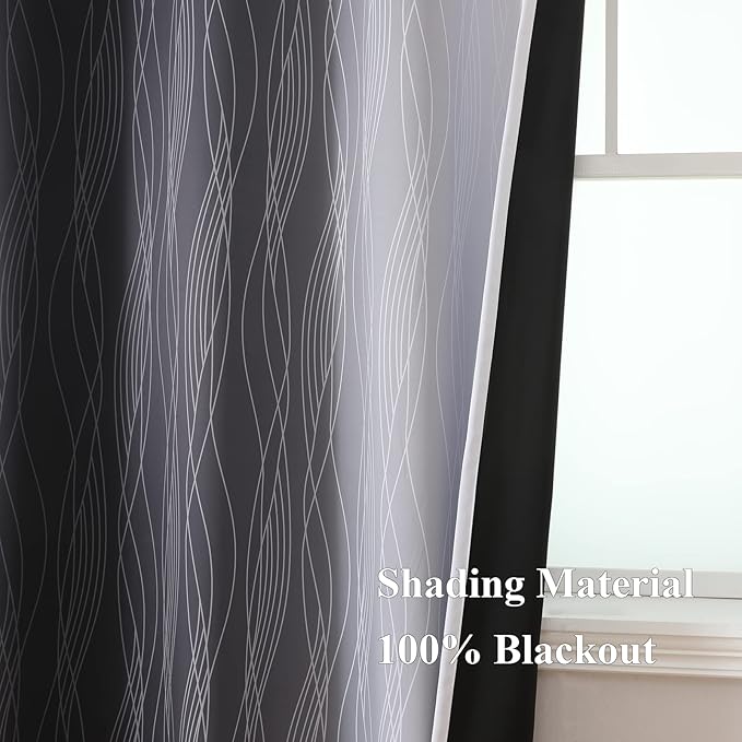 Estelar Textiler Black and Greyish White Blackout Curtains 54 Inch Length, Light Blocking Gradient Grommet Drapes for Kitchen, Thermal Insulated Ombre Curtains for Bathroom,42Wx54L,2 Panels