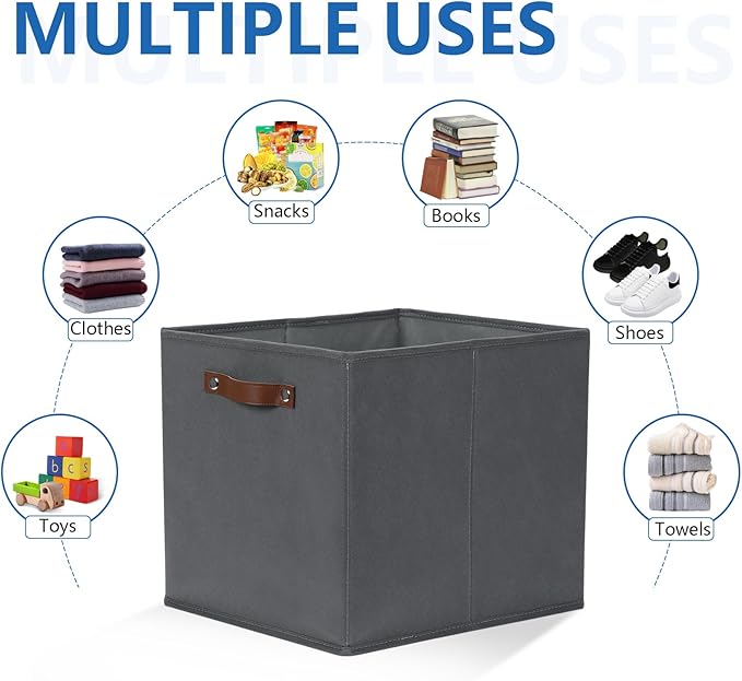 Temary Foldable Cube Baskets 4Pack - Grey, 13x15x13 Inch Fabric Storage Organizer Bins with Handles