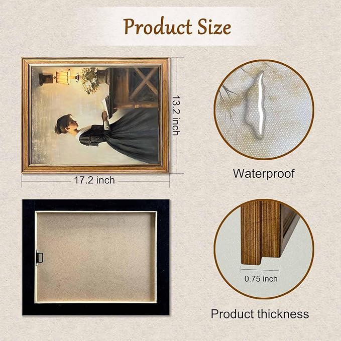 Gold Framed Wall Art Room Decor Classical Oil Painting Canvas Print Vintage Wall Art for Living Room Bedroom Decor (Young Girl, 16L" x 12W")