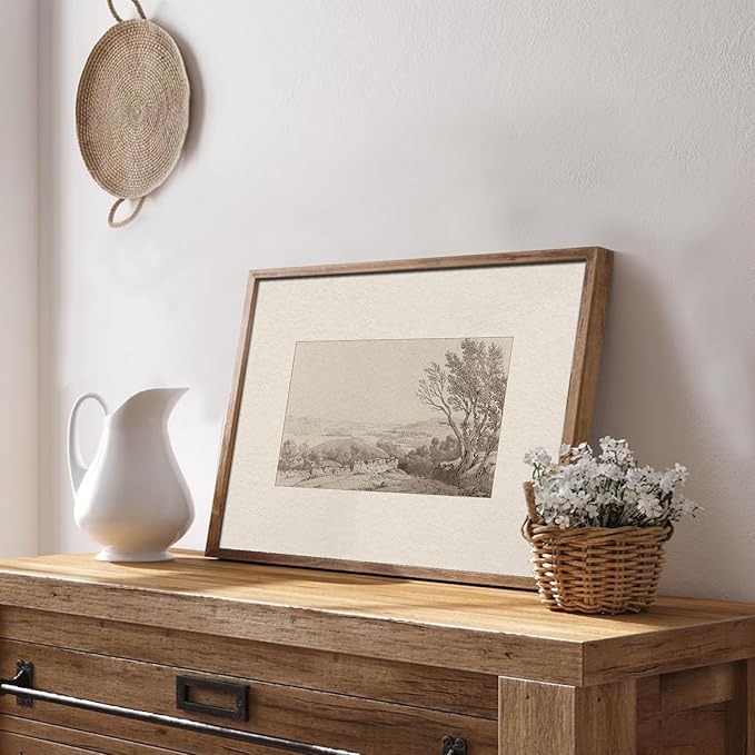 Uniro Neutral Wall Art for Home Decor, Farmhouse Wall Decor Landscape Sketch Drawing, Rustic Nature Canvas Prints Antique Neutral Landscape Oil Painting Vintage Art Pictures for Bedroom Bathroom Decor( 8" x 10"-UNFRAMED)
