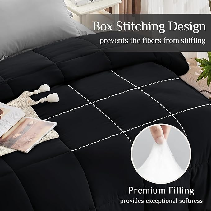 JOLLYVOGUE King Comforter Set, Ultra-Soft Bed in a Bag King Size 7 Pieces, Oeko-TEX Certified Bedding Set with Down Alternative Comforter, Sheets, Pillowcases & Shams, Black & Light Grey