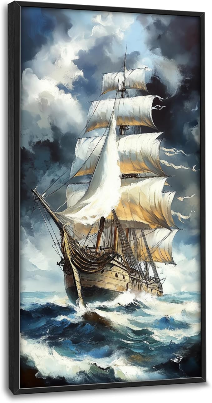Lovira Sailing Ship Large Wall Art Sailboat Canvas Wall Decor Pictures Prints Painting Framed Modern Vertical Artwork for Living Room Bedroom Bathroom Office 30"x60"