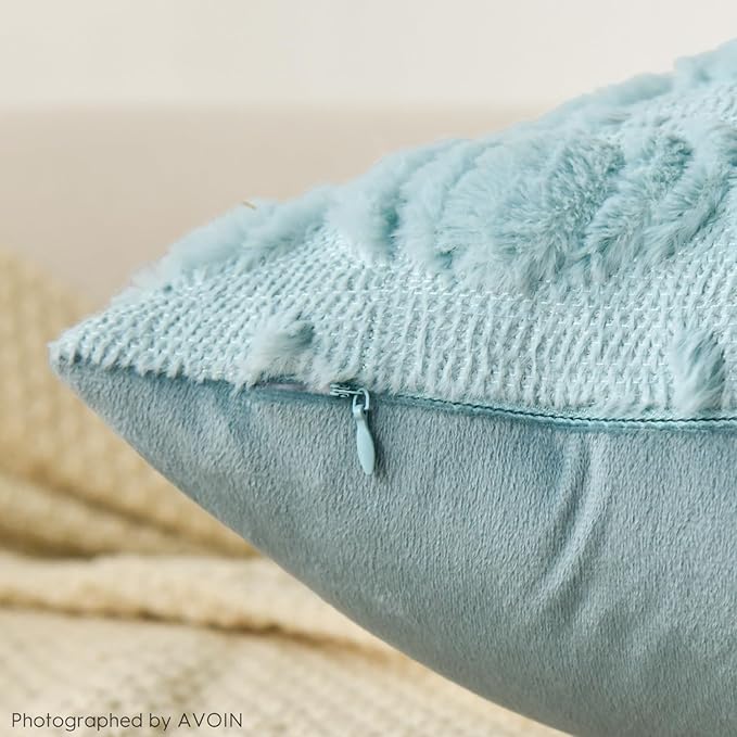 AVOIN colorlife Fall Pumpkin Blue Throw Pillow Covers, 12 x 20 Inch Seasonal Autumn Thanksgiving Harvest Decoration Soft Plush Faux Fur Jacquard Cushion Case Decoration for Sofa Couch Set of 2