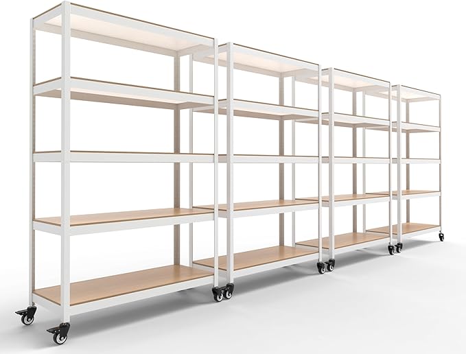 HOMEDANT House White 5-Tier Metal Boltless Rolling Cart Shelf Rack Casters Heavy Duty Wheel Shelving Unit Adjustable Storage Shelves Organizer Shelf Kitchen Garage 48.1" W x 18.5" D x 75.4" H 4Pack