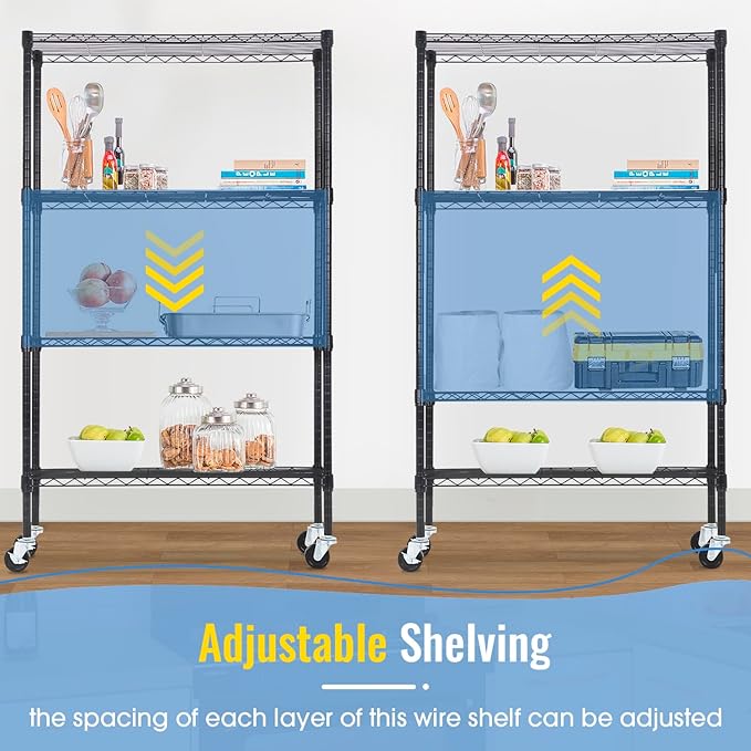 PayLessHere | 4-Tier Wire Shelf | 36"x14"x62" | Black | Adjustable Racks | Heavy-Duty Storage Shelves, Holds Upto 1400 lbs | Rust-Resistant, No-Tool Assembly | for Home, Garage Shelving