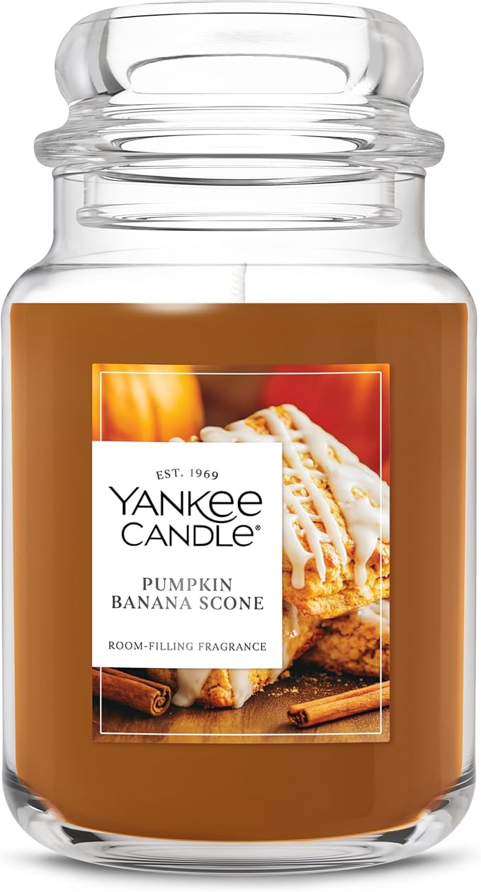 Yankee Candle Large Jar Scented Candle with up to 150 Hour Burn Time, Premium Plant Wax Blend for Consistent Burn, 22 oz Jar Candle with Room Filling Fragrance, Pumpkin Banana Scone