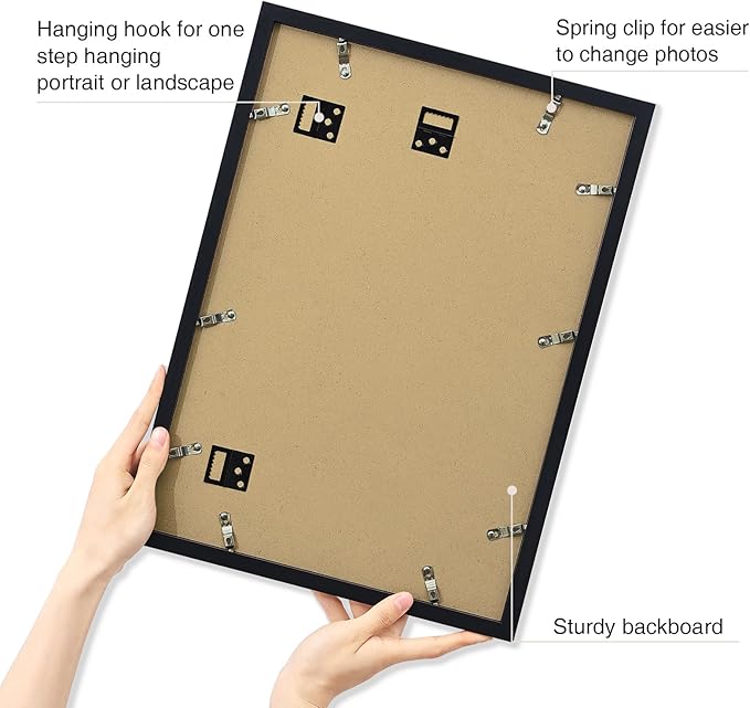 Vittanly A3 Picture Frame in Black, Display Poster 8.3x11.7 with Mat or 11.7x16.5 without Mat, Plexiglass, Wall Gallery Frame for Artwork, 1 Pack