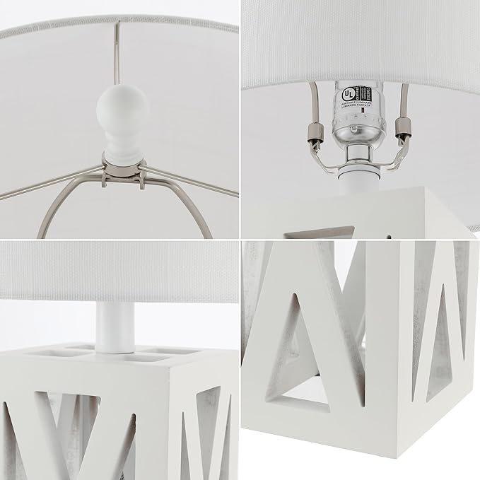 JONATHAN Y JYL1062B-SET2 Stewart 21.5" Wood LED Table Lamp Farmhouse, French Country, Rustic, Bohemian, Bedroom, Living Room, Office, College, Bookcase, White (Set of 2)