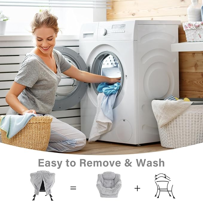 Lazy Chair with Ottoman, Modern Reading Chair with Folding Footrest, Comfortable Lounge Accent Chair for Bedroom, Study, Living Room, Courtyard (Plush Grey)