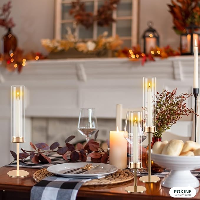 Gold Candle Holders Set of 6 for Glass Taper Candle Holders,Hurricane Candlestick Holder for Home Decor, Wedding, Dinning, Party Decorative, Anniversary (6,Gold)