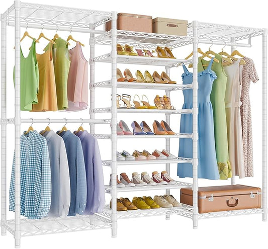 VIPEK S3 Freestanding Clothes Rack Heavy Duty Garment Rack 6-Tier Shoe Racks Closet Storage Organizer Large Wardrobe, Hanging Rod, Adjustable Metal Shelf, 68.9" L x 15.7" W x 76.4" H, White
