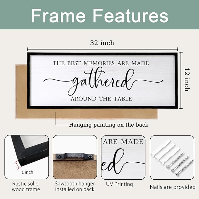 Foutcheou The Best Memories Are Made Gathered Around The Table Wall Decor 32"×12" for Dining Room Kitchen Wall Art Sign (Black)