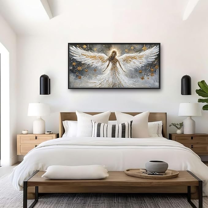 Angel Large Wall Art for Living Room, Angel Wings Oversized Wall Decor Pictures, Holy Framed Canvas Print Painting, Modern Artwork for Bedroom Office Home Decor 60"x30"
