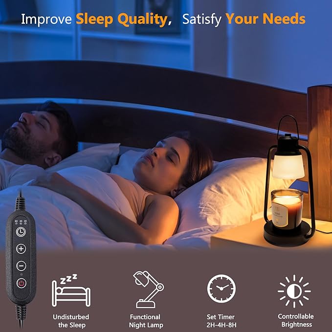 Candle Warmer Lamp with Timer Dimmer - Electric Wax Melt Warmer Lamp for Jar Candles, Vintage Candle Lamp Warmer with 2 Bulbs, House Warming Gifts New Home Decor, Birthday Gifts for Women Mom Black