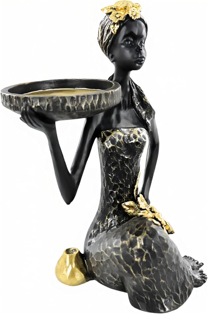 African Lady Figurine Candle Holder with African Tribal Totem for Wedding,Church,Holiday Decor-African Decorative Women Statues, Candlestick Holder for Home and Table Decor(405-Black)