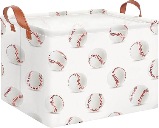 CLOCOR Rectangular Baseball Storage Basket,Collapsible Fabric Storage Container,Gift Basket(Baseball)