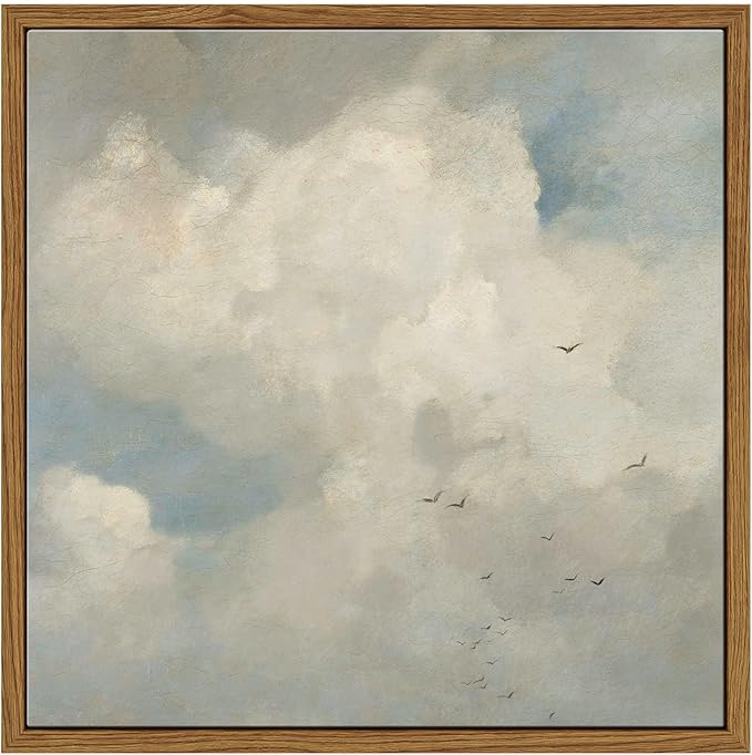 InSimSea Square Framed Canvas Wall Art, Home Decor Classical Oil Paintings Sky Cloud Bird Canvas Prints, Vintage Landscape Wall Art for Bedroom Living Room Bathroom Home Office Decor 10"x10"
