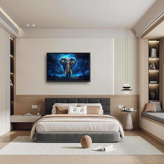 Flintis Large Elephant Wall Art Elephant Moon Wall Decor Abstract Animal Canvas Painting Print Artwork Decoration Framed for Living Room Bathroom Master Bedroom Office Dining Room 36L x 24W