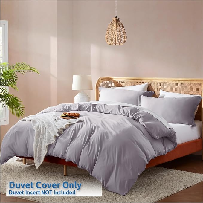 Nestl Grey Lavender California King Duvet Cover Sets - Soft Double Brushed Cal King Duvet Cover, 3 Piece, with Button Closure, 1 Duvet Cover 104x98 inches and 2 Pillow Shams