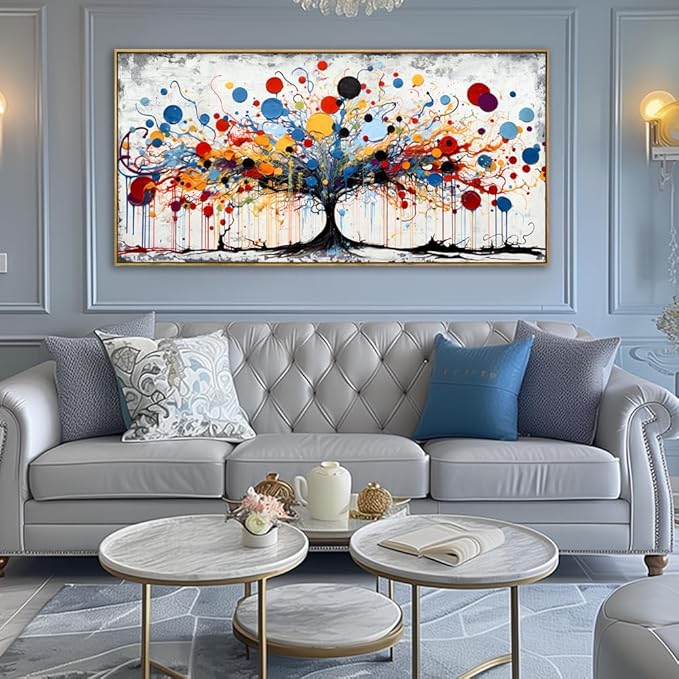 youkuart Wall Art Abstract Tree Artwork Colorful Tree Canvas Prints for Living Room Bedroom Dining Room Home Office Decor Large Framed Ready to Hang 24"x48"