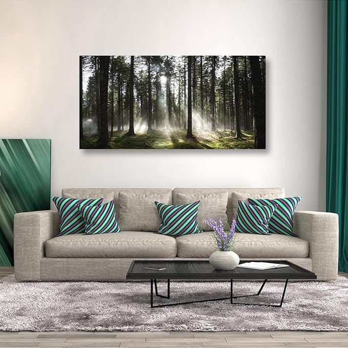 Sunlight Forest Pictures Canvas Wall Art for Living room Office Bedroom Wall Decor,Forest Wall Art Print Paintings Modern Darkly Green Nature Landscape Artwork Waterproof Ready to Hang-28x57 inch