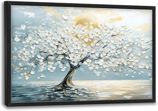 Lovira White Tree Large Wall Art Canvas Wall Decor Pictures Prints Painting Framed Artwork for Living Room Bedroom Bathroom Kitchen Office 24"x36"