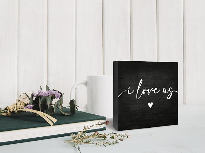Inspiration Bedroom Decor Wooden Box Sign, Home Decor I Love Us wedding gifts for couples 2024 Bedroom DecorLove Signs, Family Room Decor, 5x5 Inch, black
