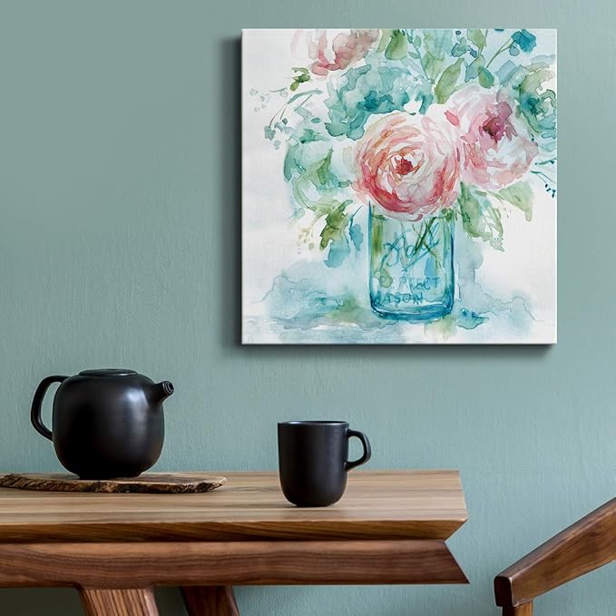 Wexford Home Square Premium Gallery Wrapped Canvas Flower Multicolor Wall Art Abstract Floral Romance Modern Pictures Print for Home Office, Ready to Hang