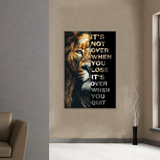 Canvas Lion Motivational Wall Art Inspirational Work Picture for Office Decor Magnificent of a Lion with Inspiring Quote HD Canvas Art for Gym Bedroom Kitchen Home Wall Decor Framed [24''W x 36''H]
