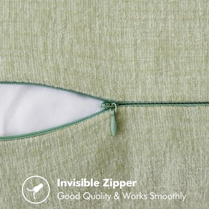 MIULEE Pack of 2 Couch Throw Pillow Covers 18x18 Inch Light Green Farmhouse Decorative Pillow Covers with Stitched Edge Soft Chenille Solid Dyed Spring Pillow Covers for Sofa Bed Living Room