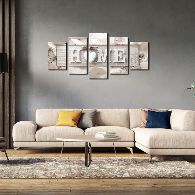 AWLXPHY Decor Home Sweet Home Canvas Wall Art Print Painting 5 Panels Framed for Living Room Decoration Modern Still Life Love Stretched Artwork Giclee Wedding Gift (Yellow, W60 x H30)