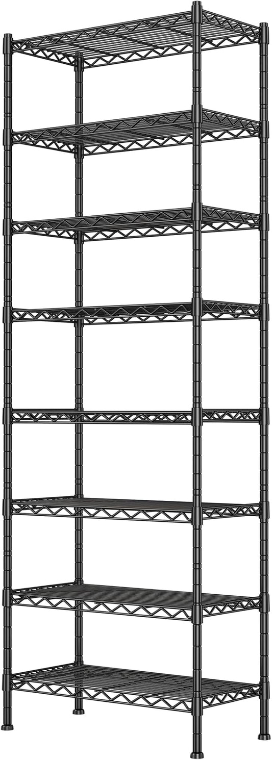 GIOTORENT 8-Wire Garage Shelving Storage Shelves, Kitchen Storage Adjustable Shelf, Metal Shelves 1600Lbs Capacity 24" Lx14 Wx72.2 H for Laundry Bathroom Pantry Closet, Black