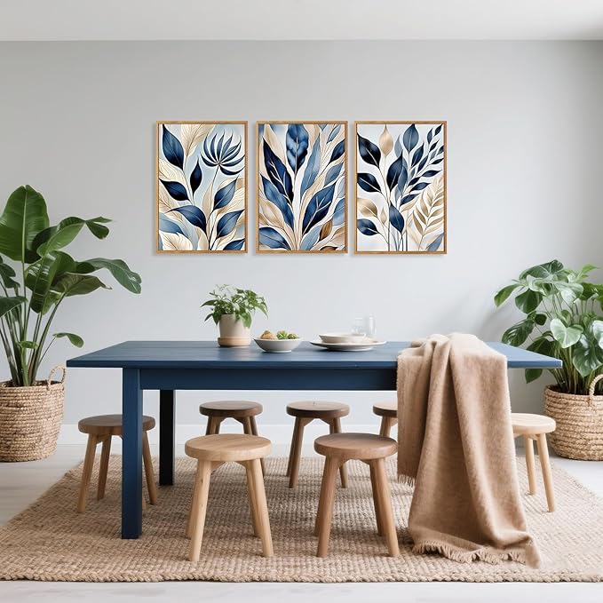 HPNIUB Botanical Leaf Framed Canvas Wall Art Set, Modern Natural Leaves Wall Decor, Minimalist Plant Floral Wall Painting, Abstract Aesthetic Leaf Art Print for Living Room,Bedroom,Office-16 x24 x3