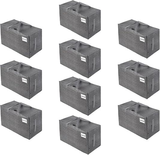 VENO 10 Pack Moving and Storage Bags, Heavy Duty, Alternative to Moving Boxes, Large Packing Totes Supplies for College Dorm Room with Zipper for Clothes, Wide Open Design (Dark Gray, 10 Pack)