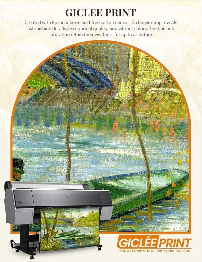 DECORARTS - Fishermen and Boats from the Pont de Clichy by Vincent Van Gogh, Large Giclee Canvas Print with Solid Wood Frame, Oversized Wall Art Decor