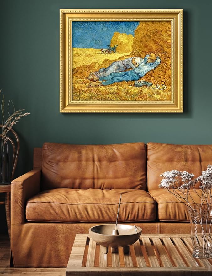 DECORARTS - Noon: Rest from Work by Vincent Van Gogh. Giclee Print on Acid-Free Canvas in Gold Solid Wood Frame. Picture Size: 20x16, Total Size: 24.75x20.75, Made in USA