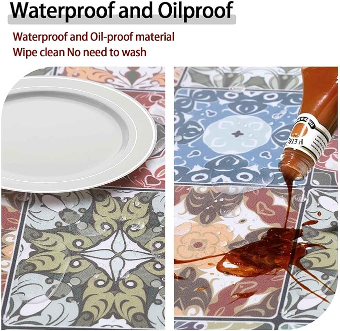 Fitted Round Tablecloth for 45-54" Tables Stain Resistant Vintage Earthy Vinyl Mantel Para Mesa Redonda Kitchen Apartment Organizers Picnic Camping List Women Men Cool Practical Gift Ideas