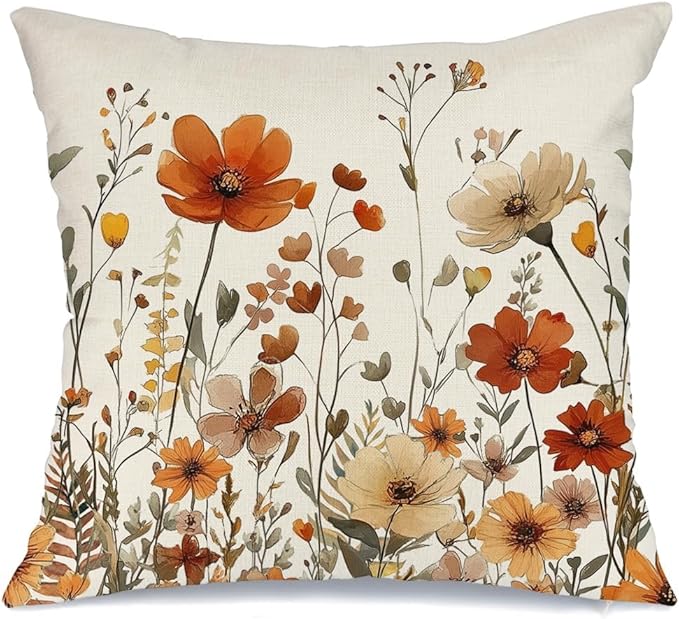 AACORS Fall Pillow Cover 18x18 Inch Floral Decoration Pillow Case Autumn Seasonal Decor for Home Sofa Couch AA730-18