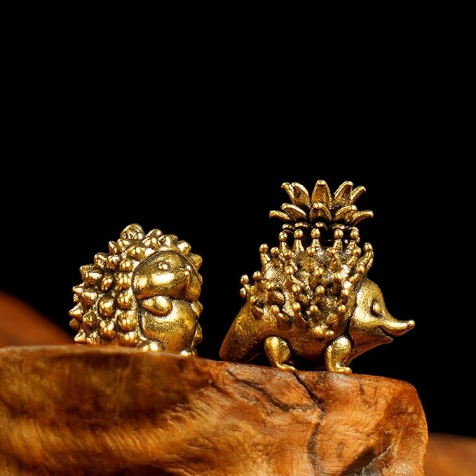 Retro Handcrafted Quirky Hedgehog Ornament - 100% Solid Brass Durian Hedgehog Sculpture | Vintage Style Collectible Art Piece for Home & Office | Unique Gift for Animal Lovers & Food Enthusiasts