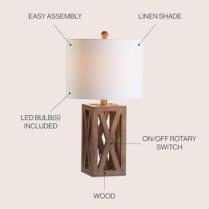 JONATHAN Y JYL1062A Stewart 21.5" Wood LED Table Lamp Industrial French Country Rustic Bedside Desk Nightstand Lamp for Bedroom Living Room Office College Bookcase LED Bulb Included, Brown