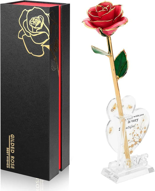 Gold Dipped Infinity Rose Last Forever Flower Decor, Birthday Gift for Women in Her Birthday Mothers Day, Resin Preserved Rose | Anniversary Present for Mom (Pink)