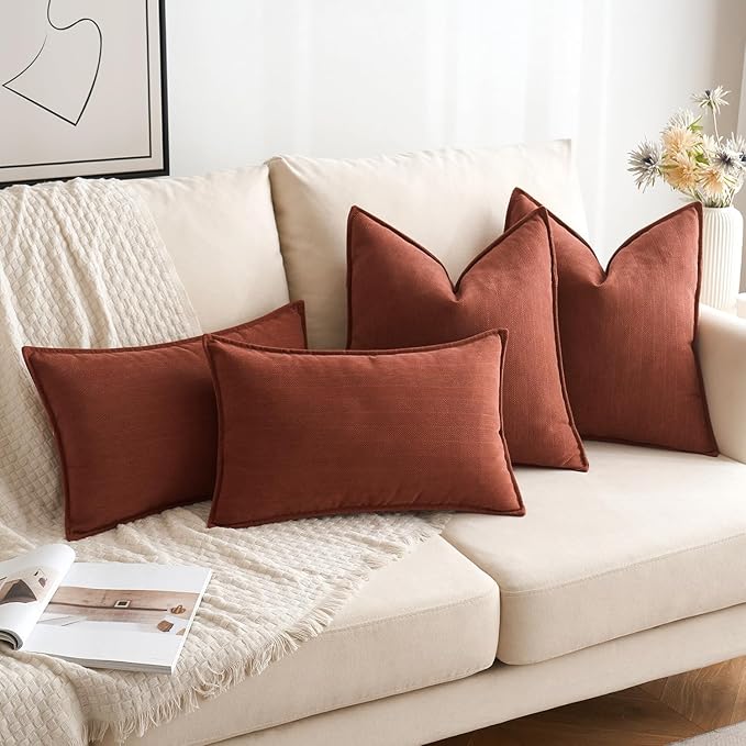 MIULEE Fall Pack of 2 Rust Decorative Pillow Covers 26x26 Inch Chenille Luxurious Couch Throw Pillows Farmhouse Cushion Covers Euro Shams with Elegant Design for Sofa Bedroom Living Room Home Decor